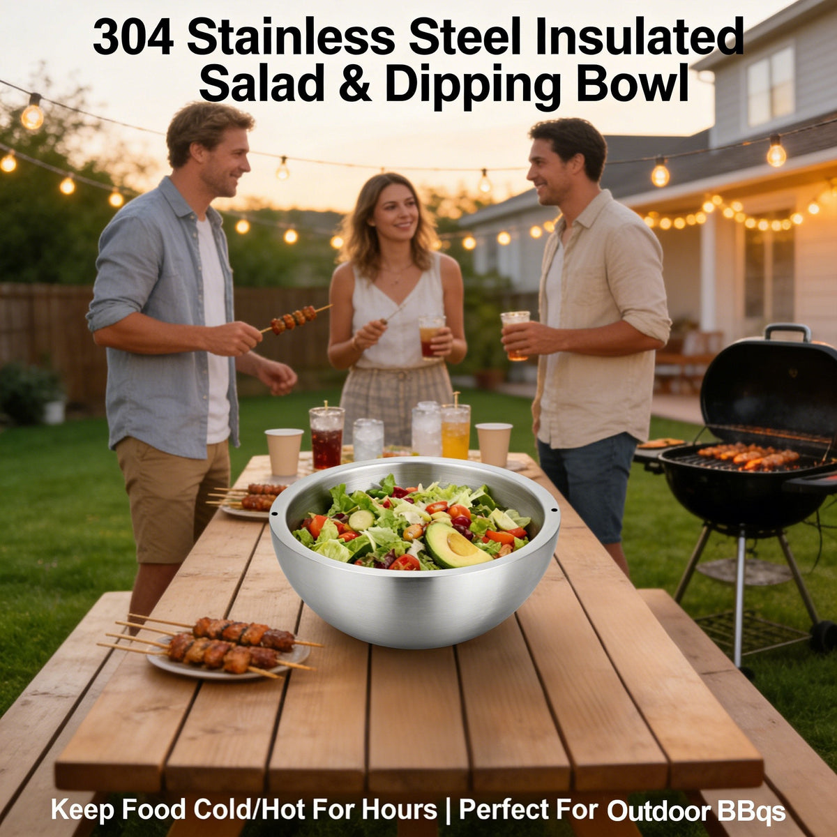 🥗 304 Stainless Steel Insulated Salad & Dipping Bowl